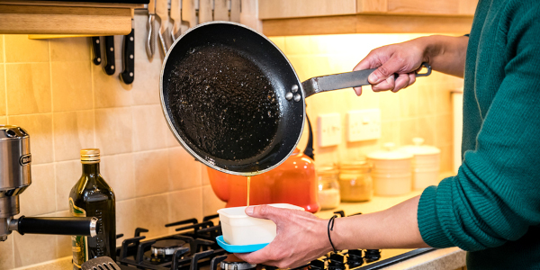 Pour used cooking oil into a container instead of the sink