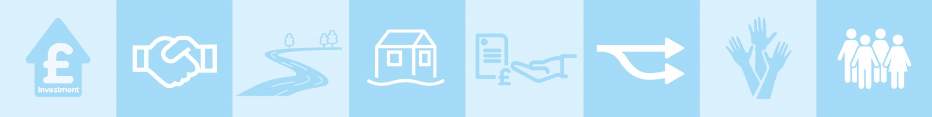 horizontal mixed icons on alternated navy and sky blue squared background