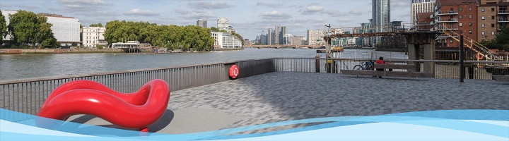 Red abstract sculpture at Heathwall Quay