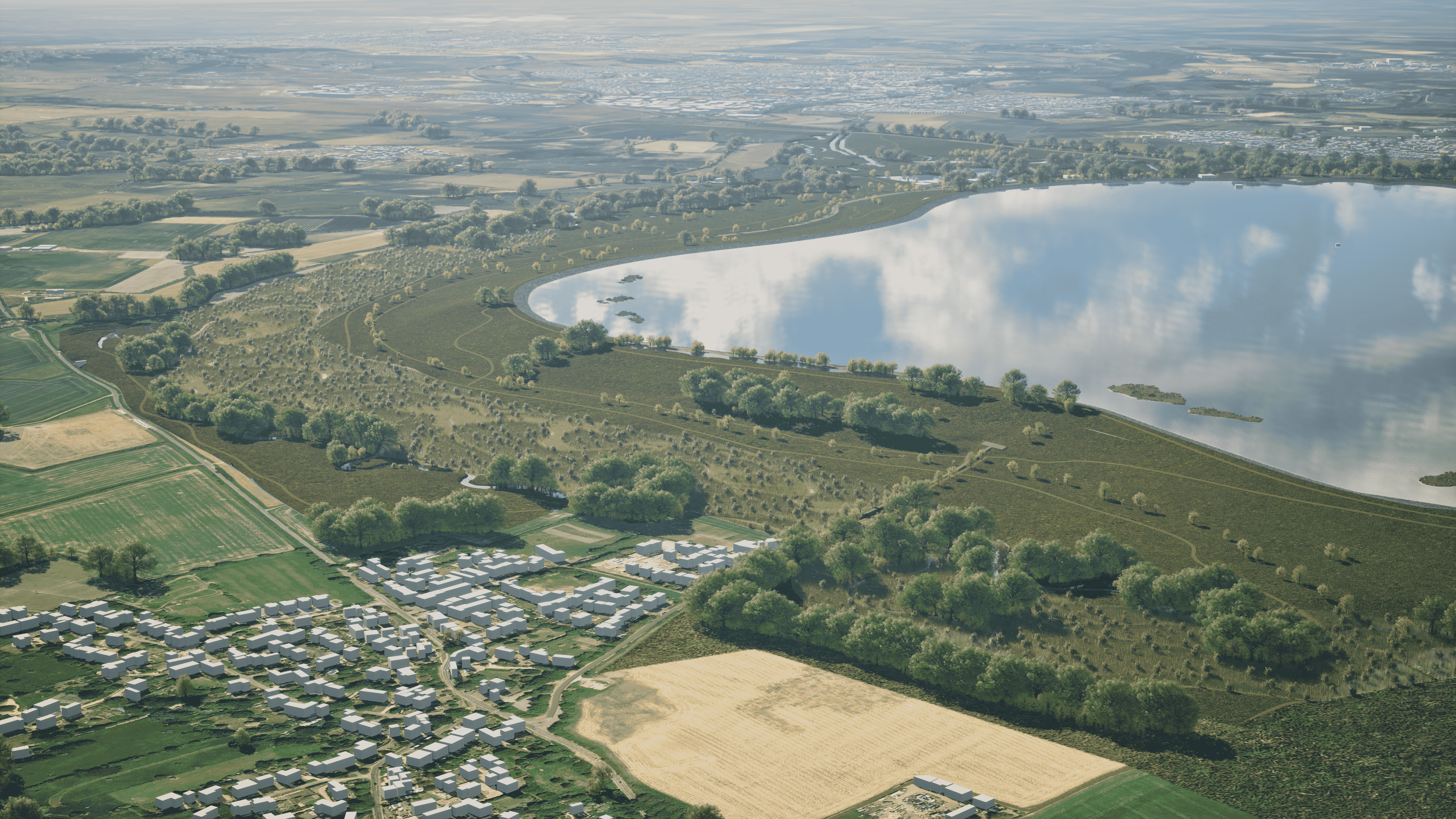 An illustration of the proposed new reservoir near Abingdon in Oxfordshire