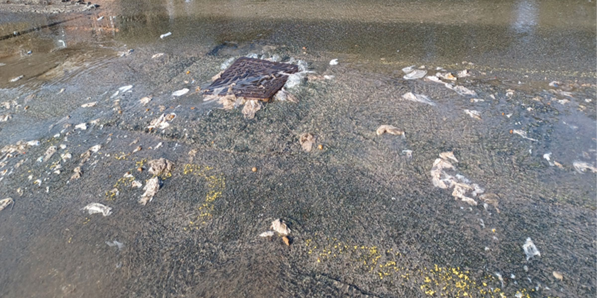 Debris left after sewer flooding in Lambourn Valley