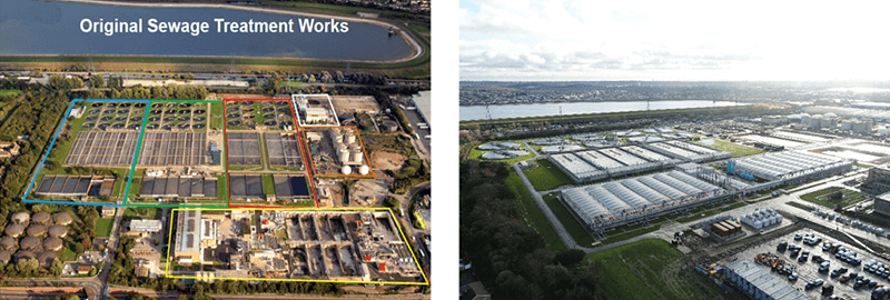 Arial photograph of Deephams sewage treatment works