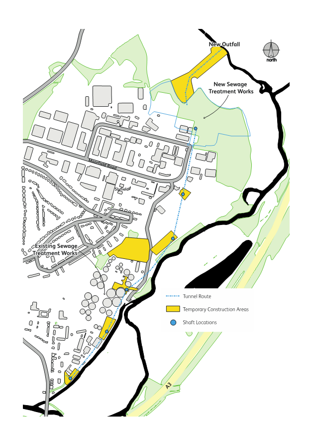 Location plan of the Guildford sewage treatment works (May 2023)