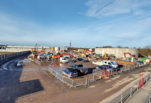 Car park showing contractors vehicles at Guildford STW
