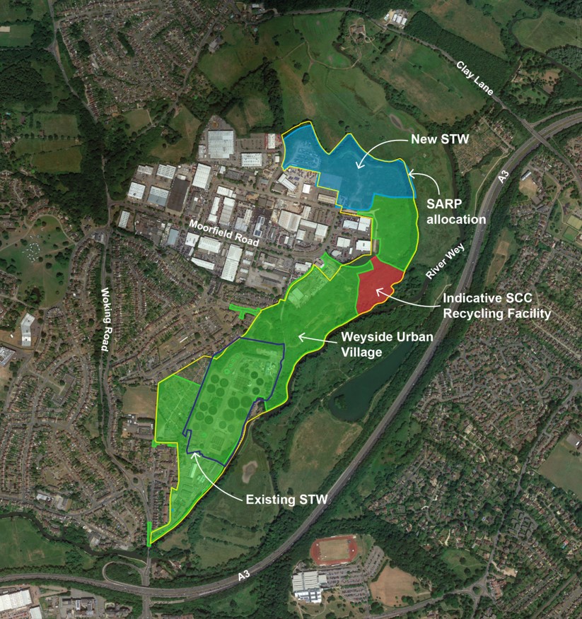 A map showing the proposed location of the new Guildford Sewage Treatment Works.