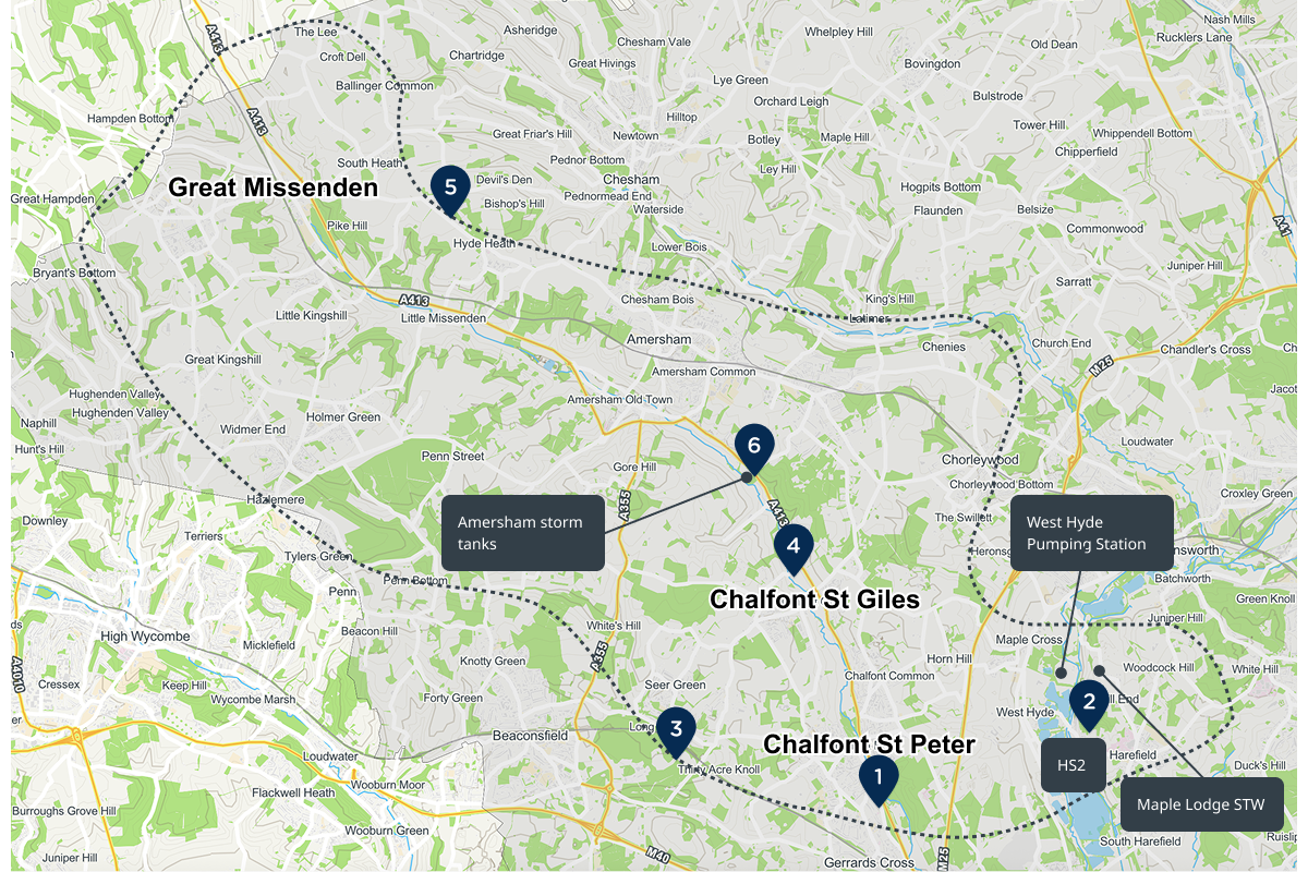 Map of Amersham, Chalfont St Peter, Chalfont St Giles and Great Missenden