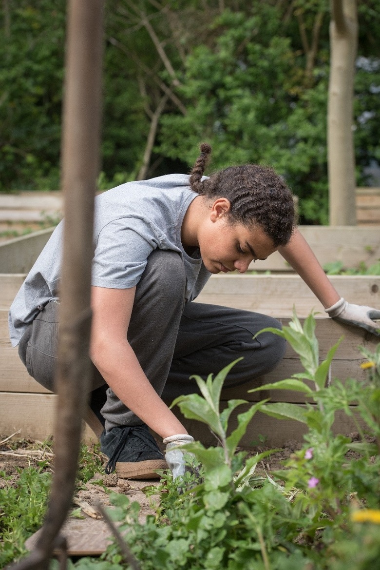 A Project Saplings student working in the garden