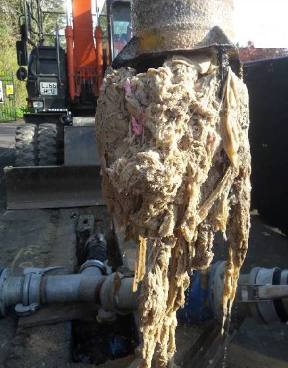 The mass of wipes and other unflushables being pulled from a sewer in Maidenhead