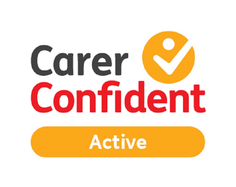 A red and yellow logo saying carer confident active