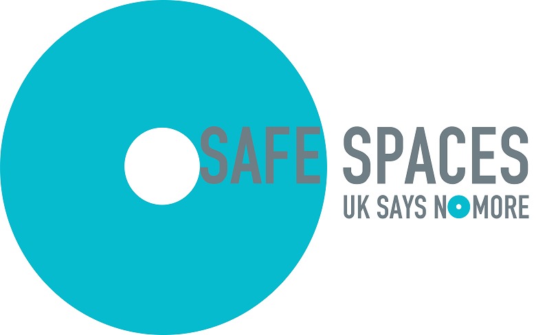A blue circle showing a logo for online safe spaces