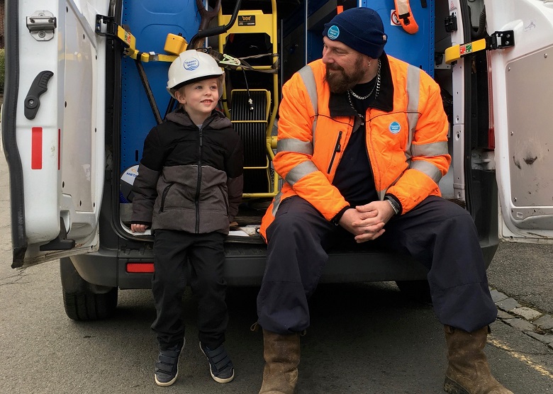 Thames Water engineer sitting in van with Alex