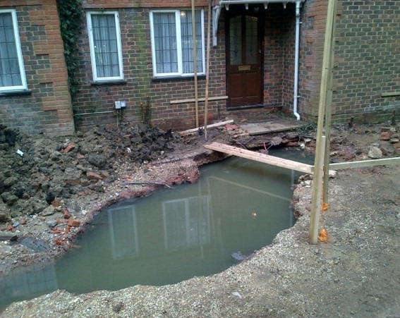 A water pipe was damaged by developers working on a house