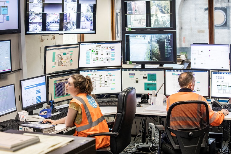 Thames Water site office with control screens