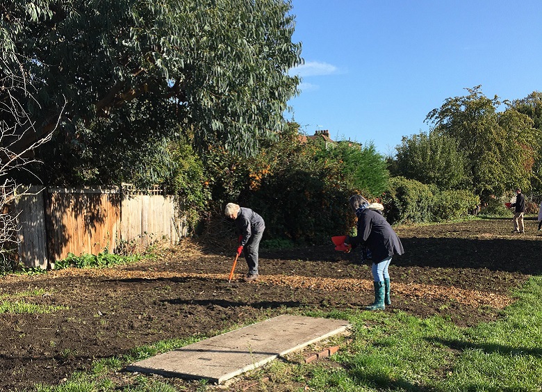 Volunteers sow wildflowers seeds along The Chase in Merton, London