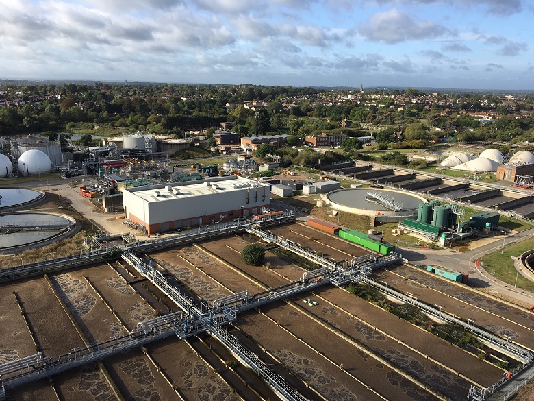 Aerial view of Hosgmill sewage works near Kingston