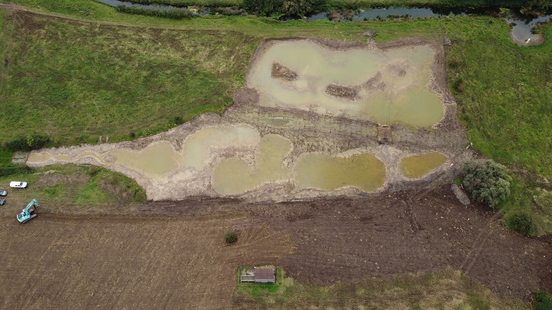 Drone shot of new wetlands next to Aylesbury sewage works