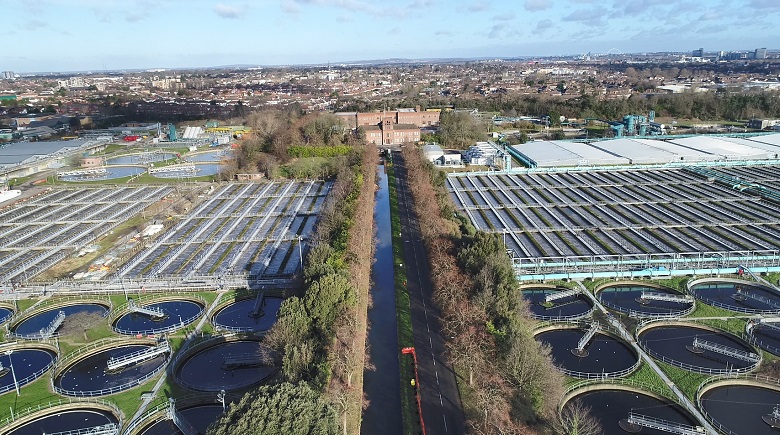 An aerial view of Mogden sewage works today
