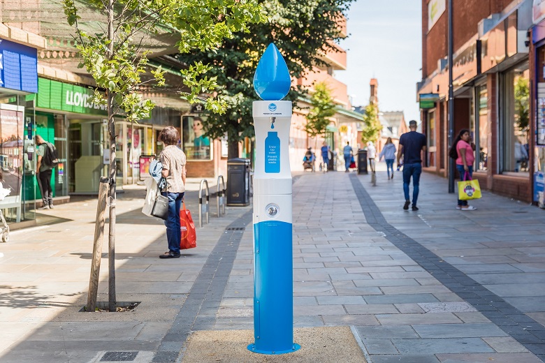 A Thames Water drinking fountain on a high street