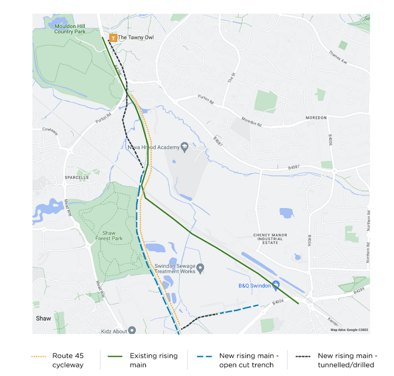 A google map showing the new pipe replacement