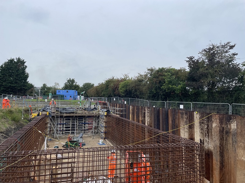 Engineers on a construction site at Bentley sewage treatment works