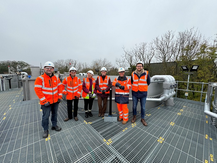 From left to right - Paul Hampton, River Health Community Manager at Thames Water, Cllr Andrea Powell, Cllr Sue Cooper, Claire Roberston of Thames 21, Amanda Smith, Area Manager at Thames Water and Freddie van Mierlo MP for Henley and Thame at Benson Sewage Treatment Works.