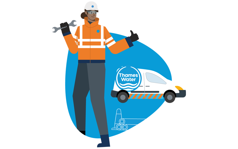 Illustration of Thames worker in front of Thames van