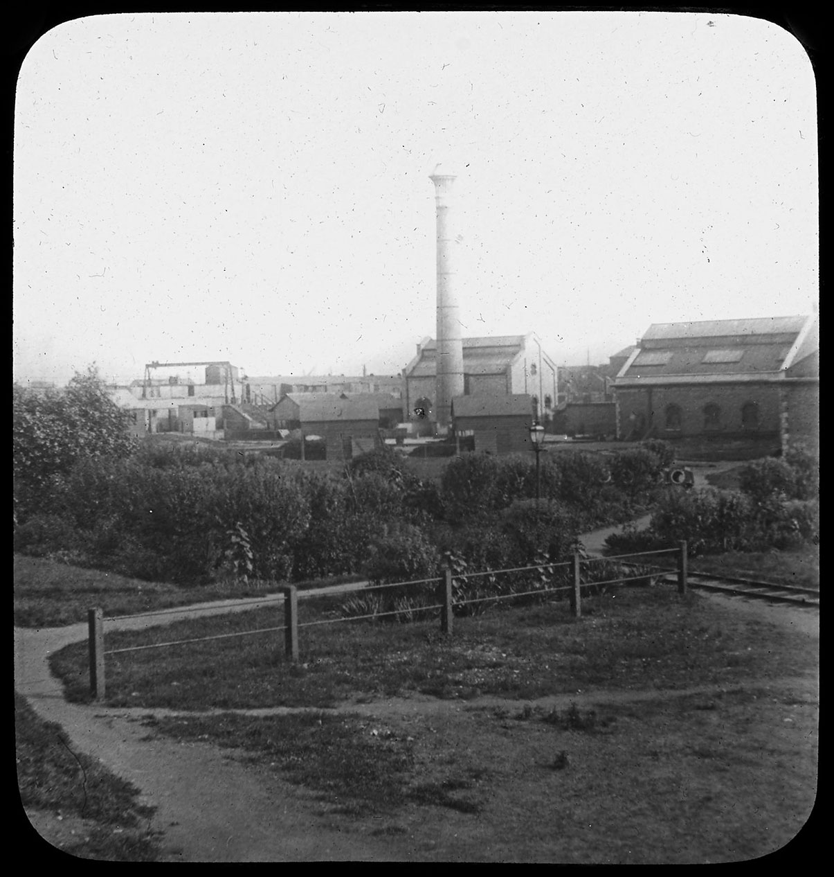 Black and white photo of Beckton sewage treatment works engine house