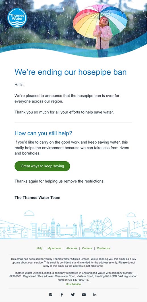 An example of a ThamesWater communication via Email