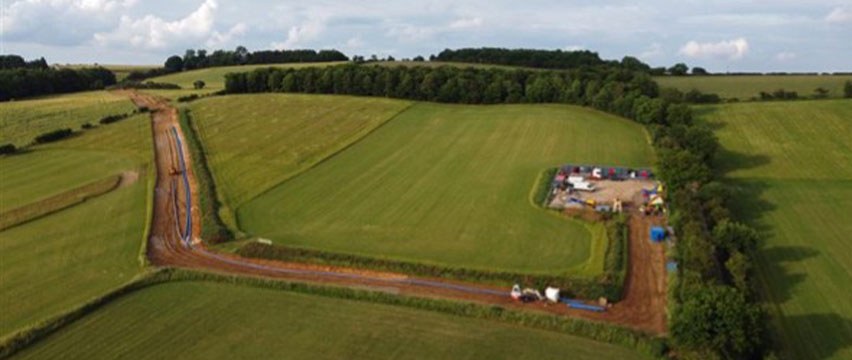 Aerial view of pipes in a field