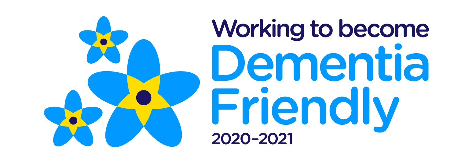 A logo showing we are working to become Dementia Friendly during 2020 and 2021