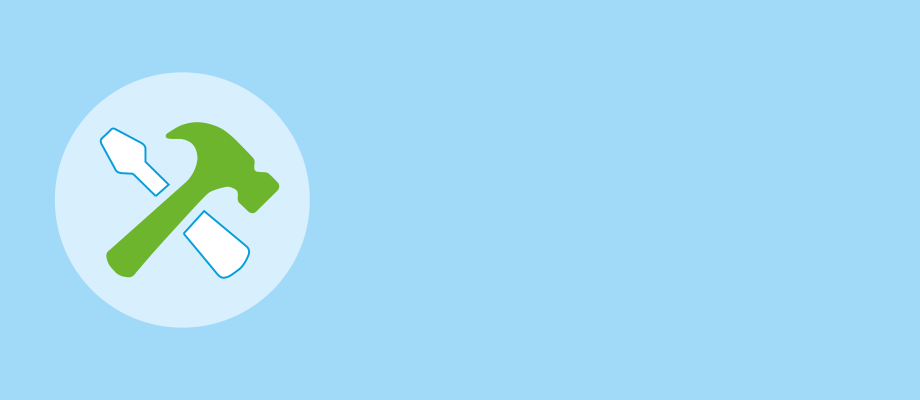 Hammer and spanner icon on blue background
