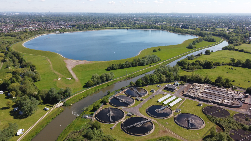 View across Esher STW and Island Barn reservoir